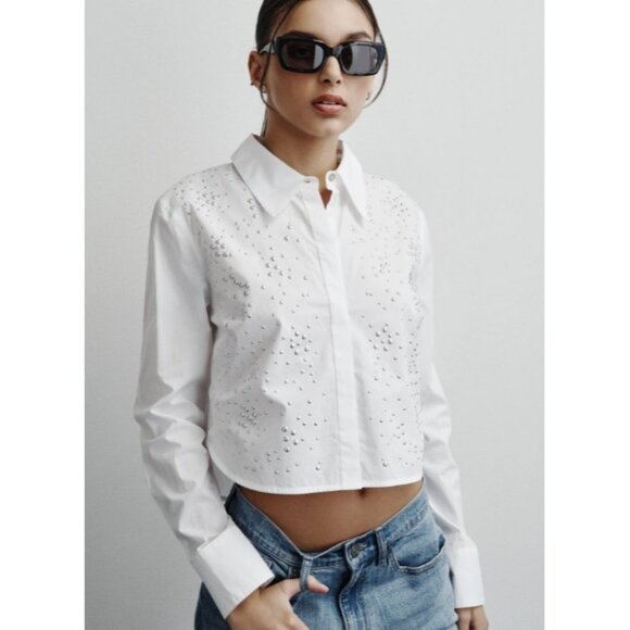 DKNY Jeans Dome Poplin Studs Top White ( XL ) - Picture 1 of 4